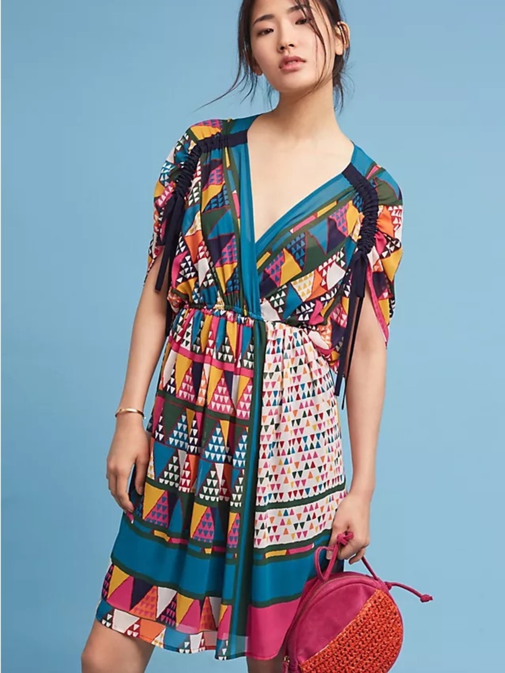 Maeve Anthropologie Geometric Print Mini Dress Size 2 Multicolor Boho Flutter